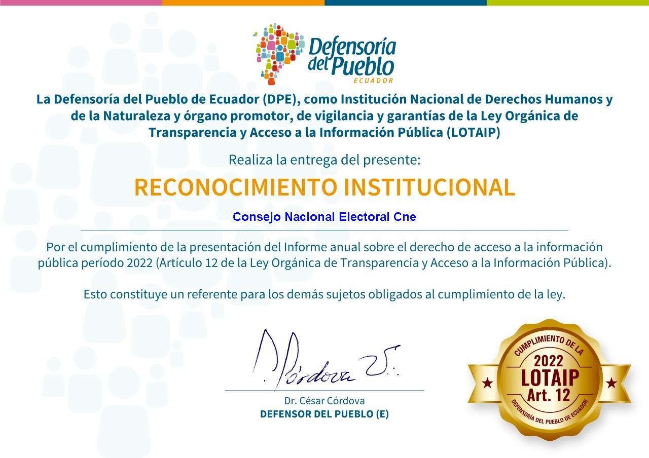 Certificación Consejo Nacional Electoral CNE Ecuador